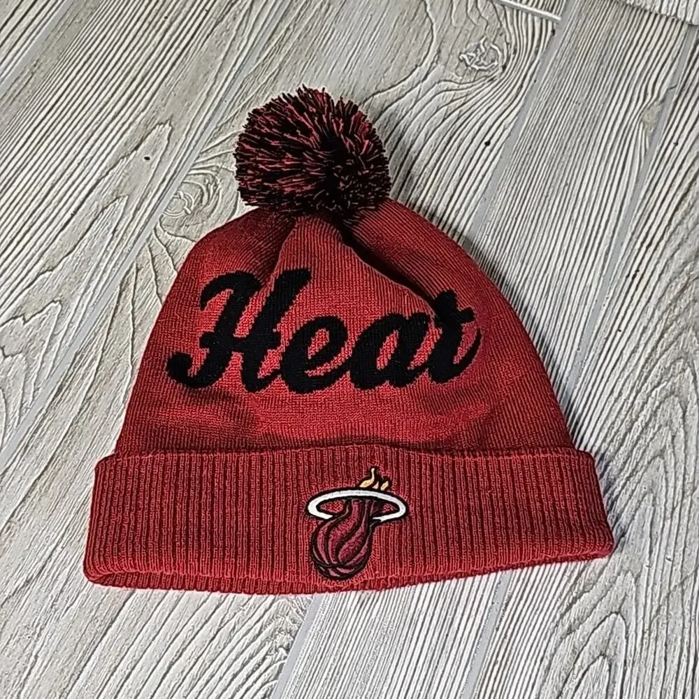 Adidas Miami Heat Winter Knit Hat With Pom, Red/Black